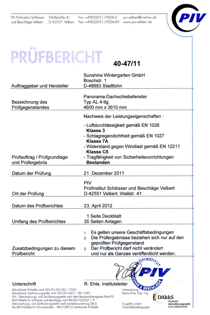 Panorama-Dachschiebefenster - aktuelle, offizielle Prüfung 13 .
